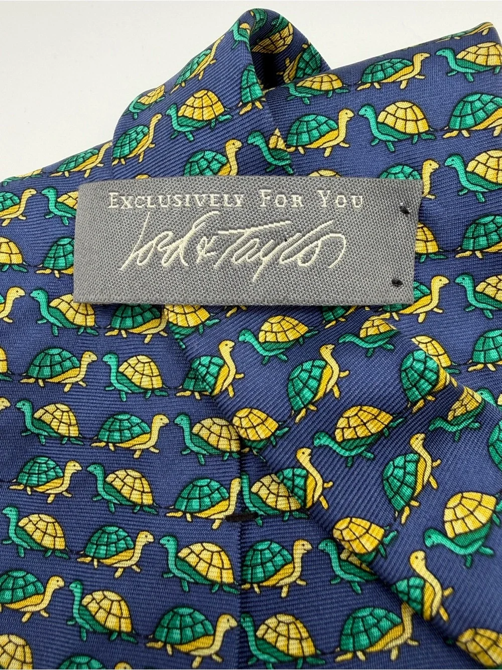 Vintage Lord & Taylor Silk Tie Navy Green Yellow Turtle Animal Print USA